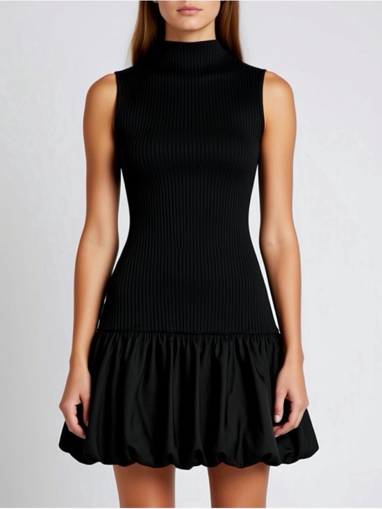 Source Unknown Dresses & Skirts - Black ribbed peplum hem tennis mini dress high neck open back